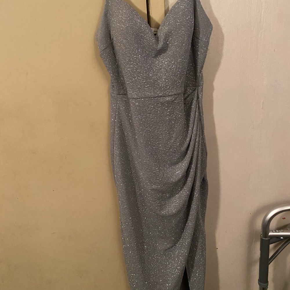Lovely Day Gray Ruched Strapless Gown